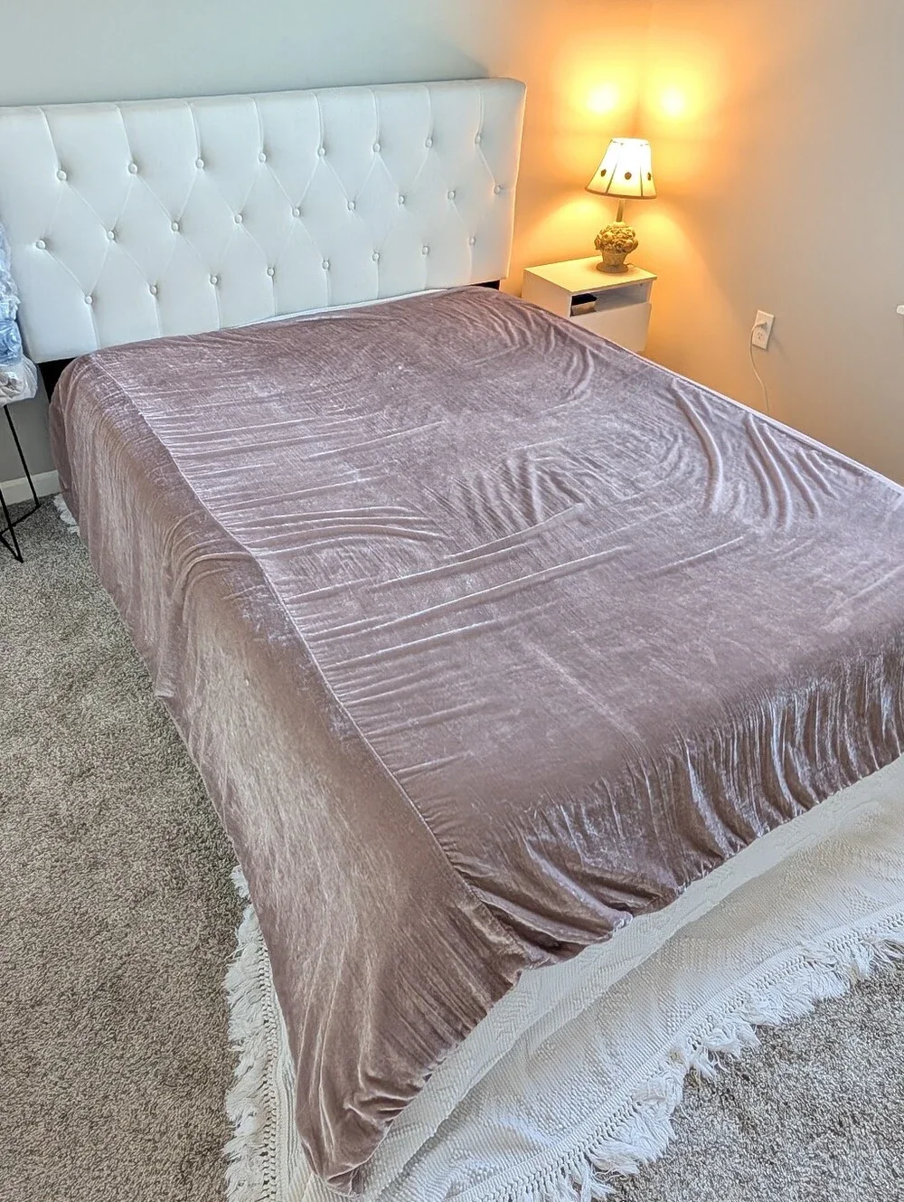 West Elm Queen Velvet Mauve Dusty Pink Duvet Cover Viscose Nylon Cotton
